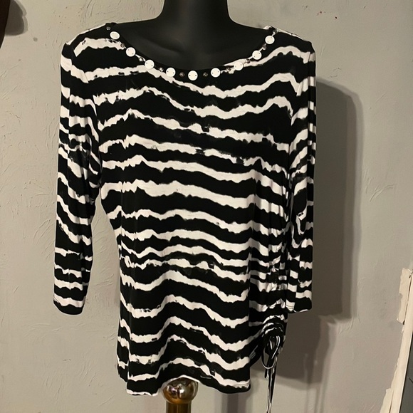 Small Ruby Road black white ballet neck striped printed tie dyed blouse dress - Picture 1 of 14